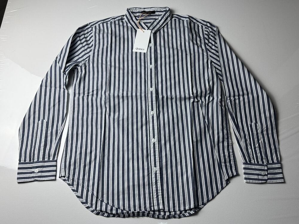 Quince Organic Cotton Poplin Long Sleeve Shirt Hudson Stripe Navy White Size S N